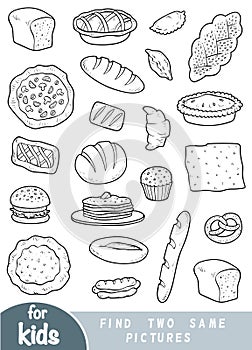Find two the same pictures, game for children. Set of bakery products