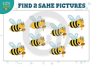 Find two same pictures kids game vector illustration