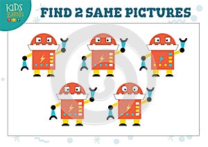 Find two same pictures kids game vector illustration