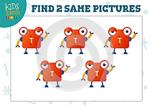 Find two same pictures kids game vector illustration.