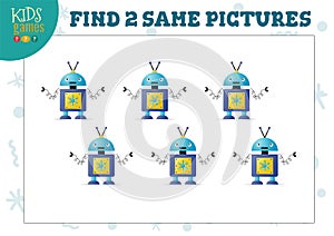 Find two same pictures kids game vector illustration.