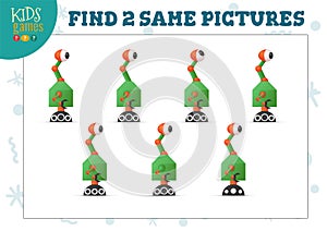 Find two same pictures kids game vector illustration.