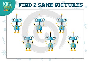 Find two same pictures kids game vector illustration.