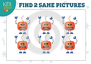 Find two same pictures kids game vector illustration.