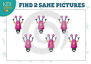 Find two same pictures kids game vector illustration.