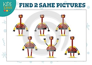 Find two same pictures kids game vector illustration