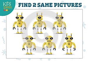 Find two same pictures kids game vector illustration