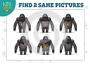 Find two same pictures kids game vector illustration