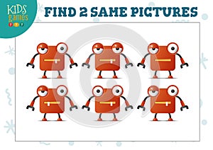 Find two same pictures kids game vector illustration. Activity for preschool children