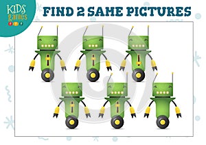 Find two same pictures kids game vector illustration. Activity for preschool children