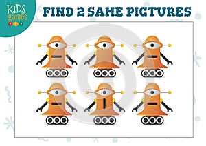 Find two same pictures kids game vector illustration. Educational activity for preschool children