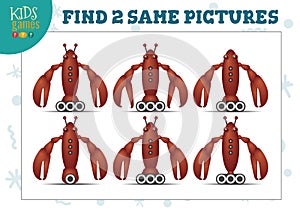 Find two same pictures kids puzzle vector illustration