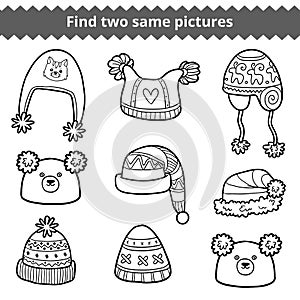 Find two same pictures, set of knitted hats