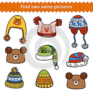 Find two same pictures, set of knitted hats