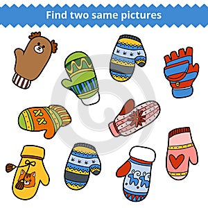 Find two same pictures, set of knitted mittens