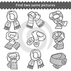 Find two same pictures, set of knitted scarves