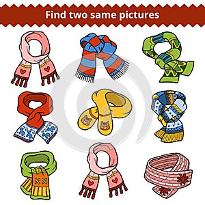 Find two same pictures, set of knitted scarves