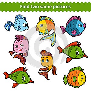 Find two same pictures. Vector color set of fishes