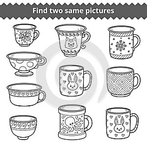 Find two same pictures, Vector set of dishes