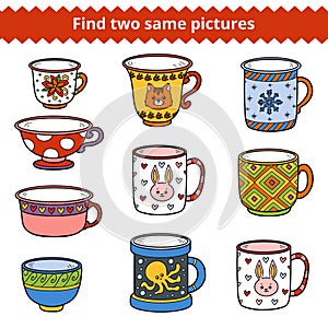 Find two same pictures, Vector set of dishes