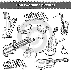 Find two same pictures. Vector set of musical instruments