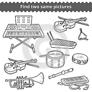 Find two same pictures. Vector set of musical instruments