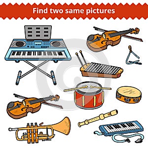 Find two same pictures. Vector set of musical instruments