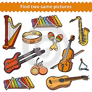 Find two same pictures. Vector set of musical instruments