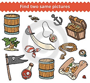 Find two same pictures. Vector set of pirate items