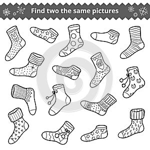 Find two the same pictures, vector set of socks