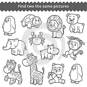 Find two the same pictures, vector set of zoo animals