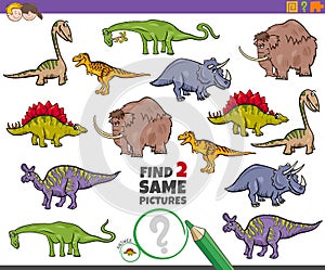 Find two same prehistoric animals task for kids