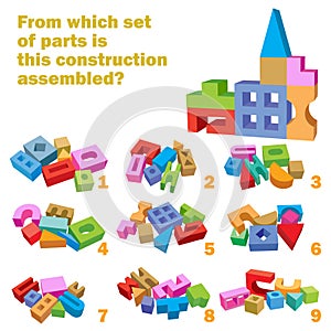 Find which set of parts is this construction assembled. Task for Attentiveness