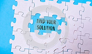 Find your solution on a blue and white background
