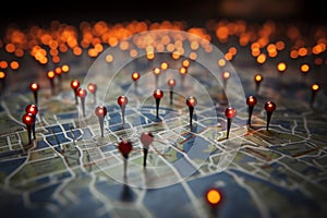 Find your way in Paris Map with red pins, bokeh photo