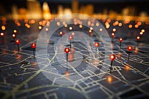 Find your way in Paris Map with red pins, bokeh photo
