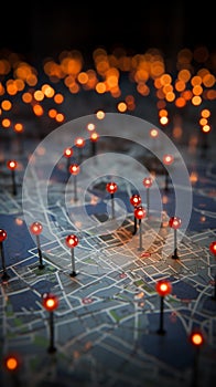 Find your way in Paris Map with red pins, bokeh photo