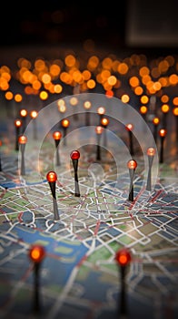Find your way in Paris Map with red pins, bokeh photo