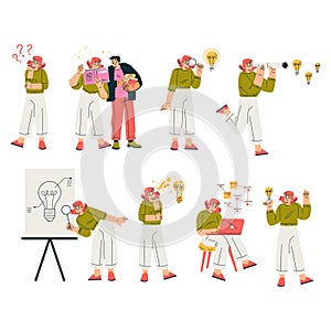 Finding Brilliant Idea with Man and Woman Character Vector Set