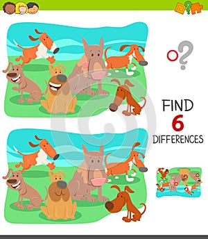 Finding differences game with cartoon dogs