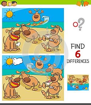 Finding differences game with dogs on vacation