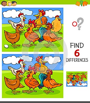 Finding differences game with hens and roosters