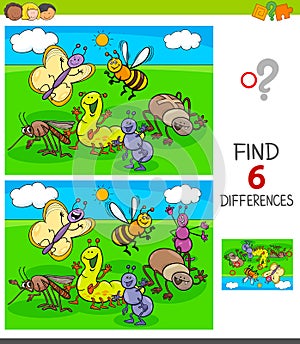 Finding differences game with insects animals