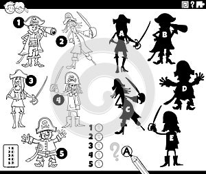 finding shadows activity with cartoon pirates coloring page