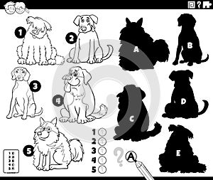 finding shadows game with cartoon purebred dogs coloring page photo