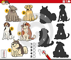 finding shadows game with cartoon purebred dogs photo