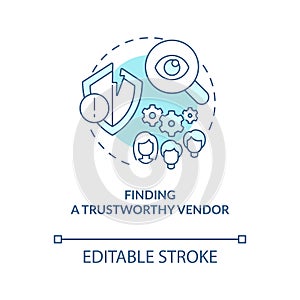 Finding trustworthy vendor turquoise concept icon