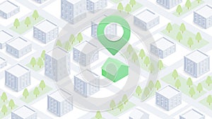 Finding your home, search for real estate, property for sale. Isometric vector illustration