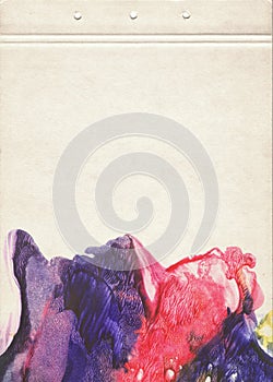Fine abstract artistic color background for creative design. A card made of old paper, stained with violet, blue and red blotch of