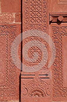 Fine ancient carvings and designs on the walls of FatehPur Sikri complex